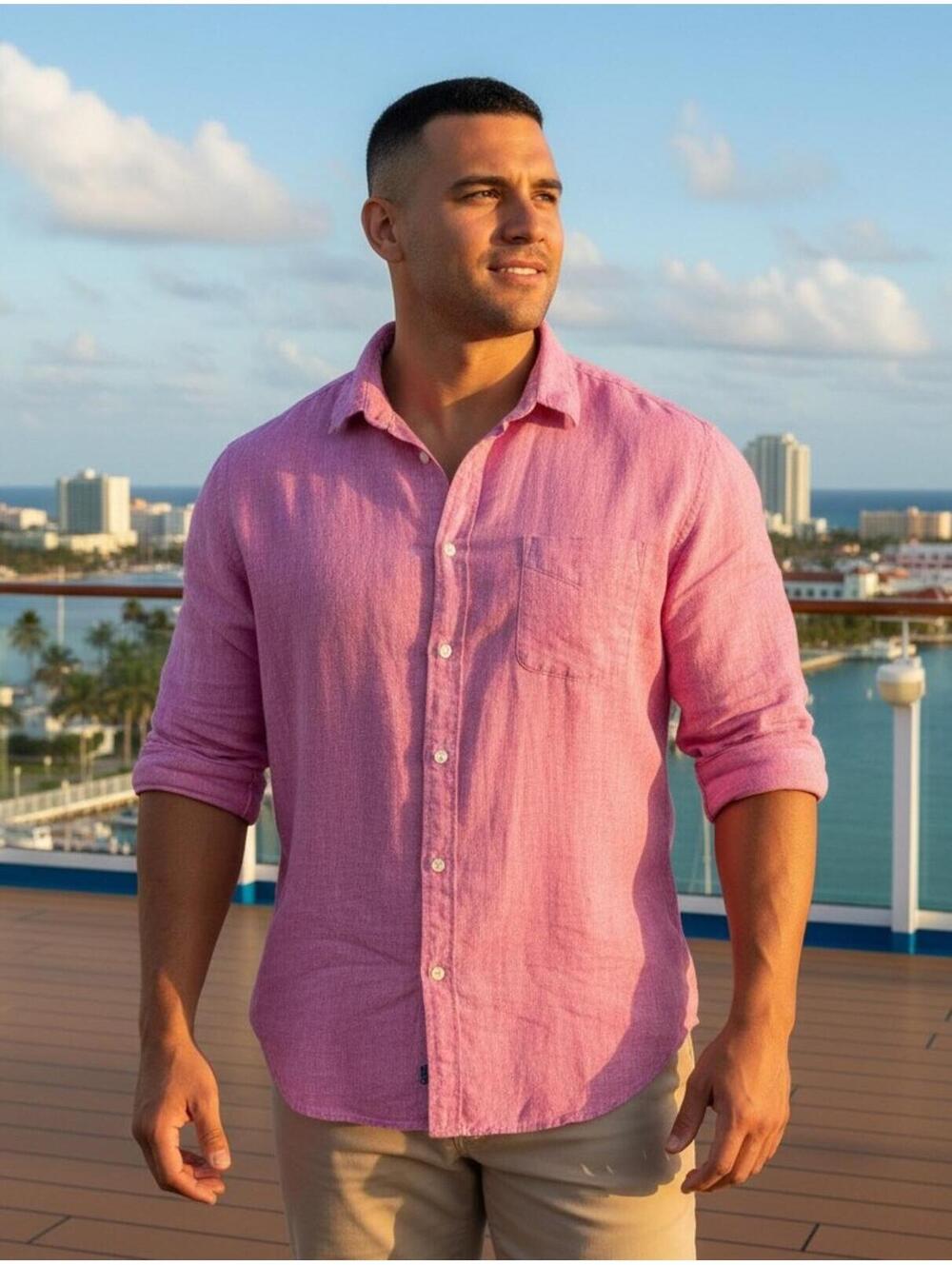 Jos. A. Bank Reserve XXL 100% Linen Shirt Magenta Pink Heather Fuchsia